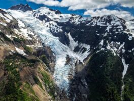 Mountain glacier and snow-covered peaks in Chilean Patagonia